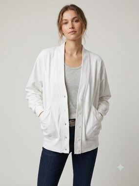 Vintage Sports Accent White Button-Front Women's Cardigan Jacket
